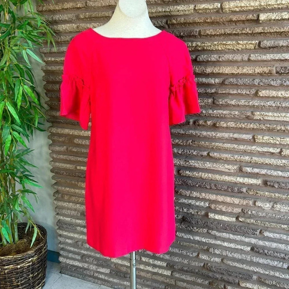 Banana Republic Pinkish Red Flutter Sleeve Sheath Dress Size Medium Petite - Picture 1 of 6